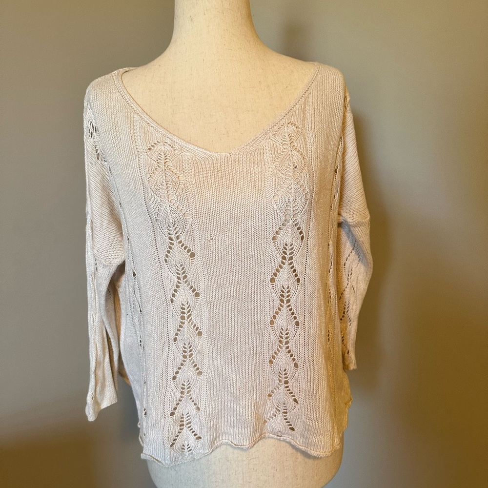 OS Brandy Melville cream vneck light crochet sweater